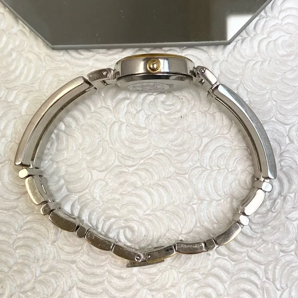 Vintage Bill Blass Diamond Accented Oval Dial Tri-Color Bracelet Watch